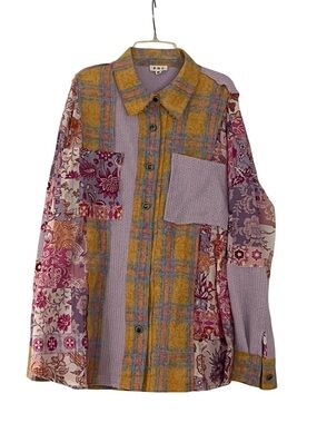 Anthropologie POL Size M
Patchwork Plaid Floral Button Shirt Boho
Festival NWOT